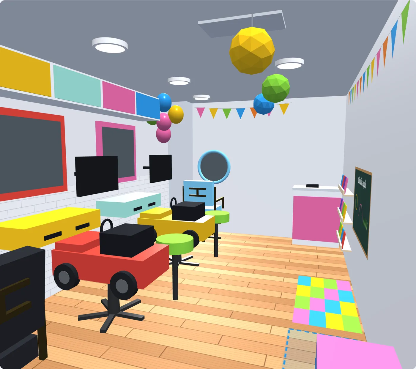 Maqueta 3D del interior de Estilo Kids Mall Panorámico con autitos para cortar
