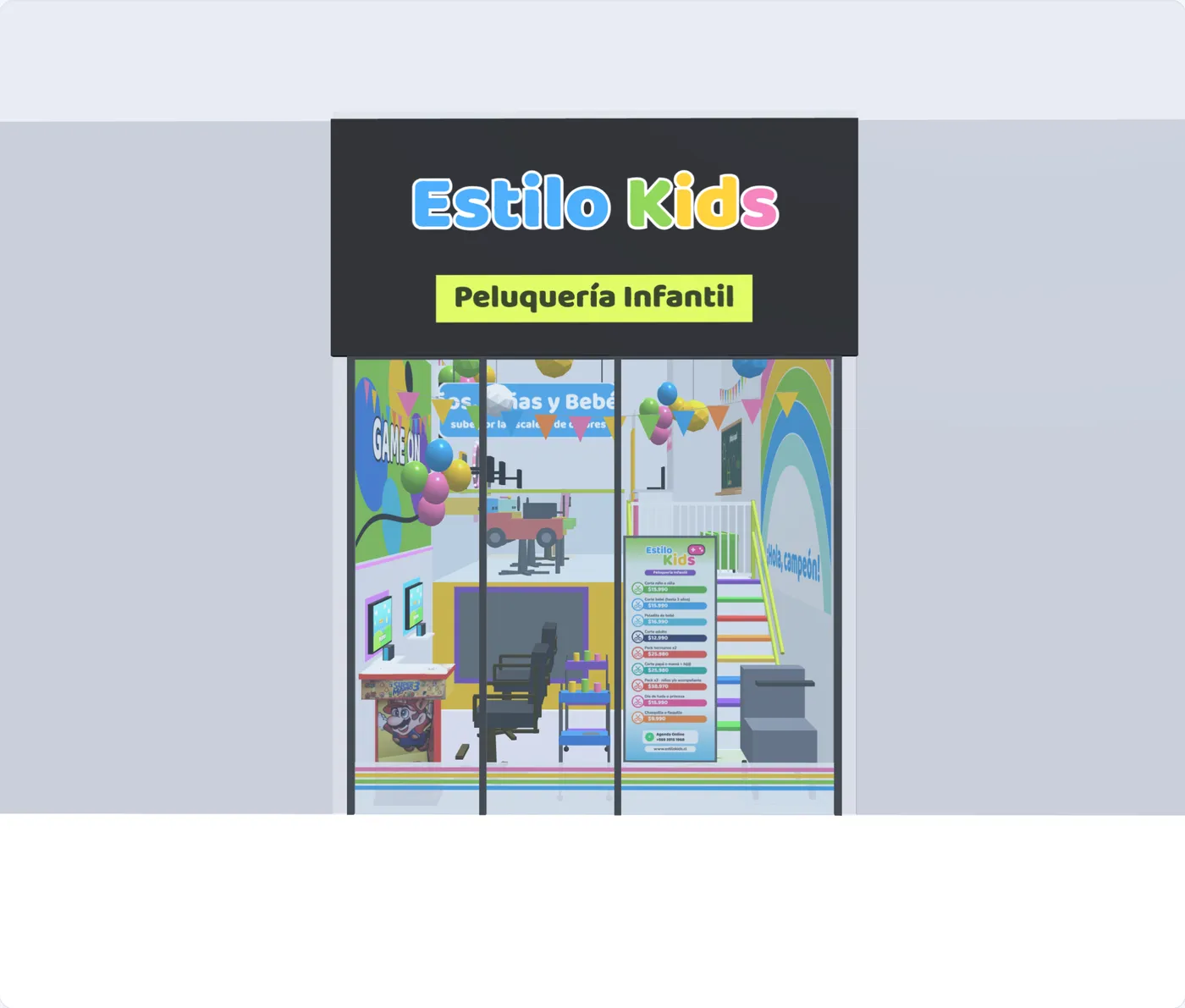 Maqueta 3D de la fachada de Estilo Kids en Mall Vivo El Centro, Santiago